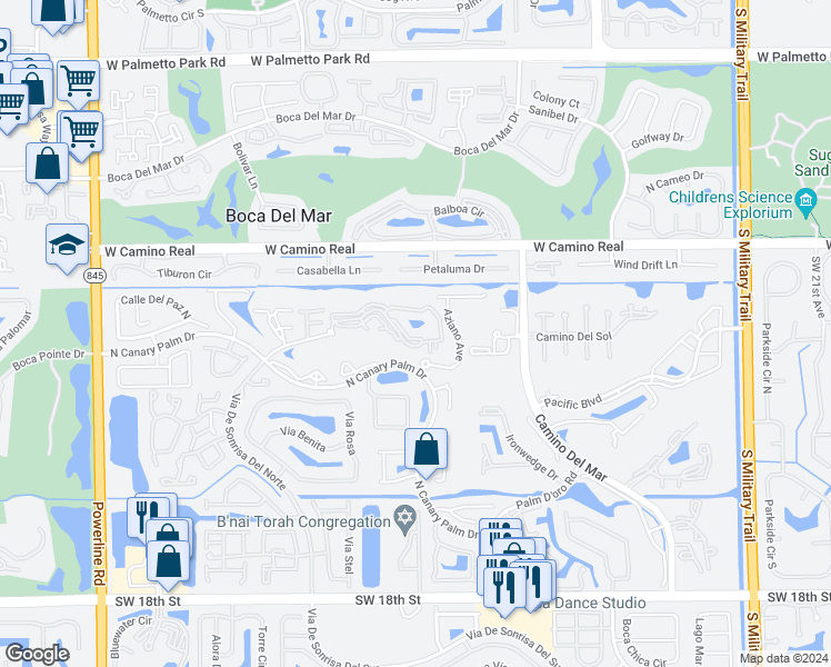 map of restaurants, bars, coffee shops, grocery stores, and more near 6347 La Costa Drive in Boca Raton