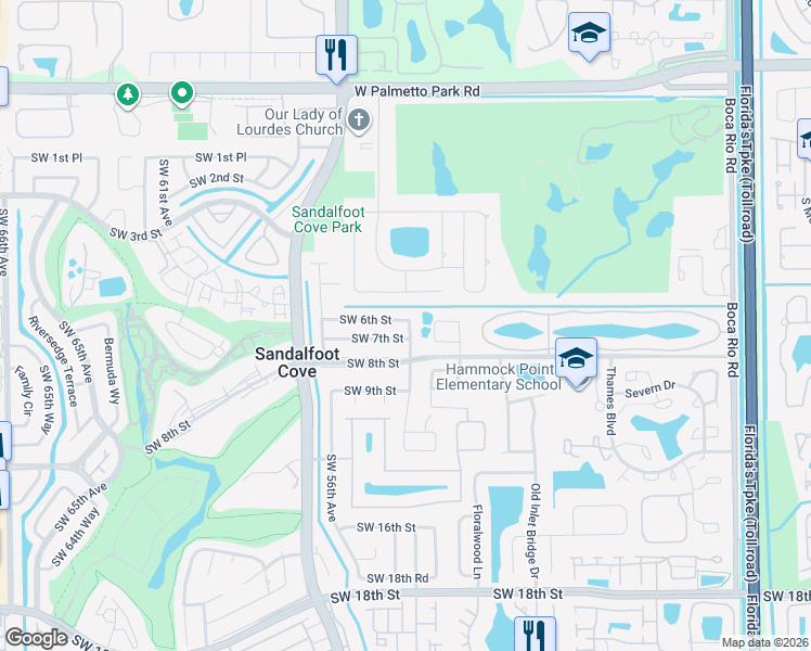 map of restaurants, bars, coffee shops, grocery stores, and more near 8835 Southwest 6th Street in Boca Raton