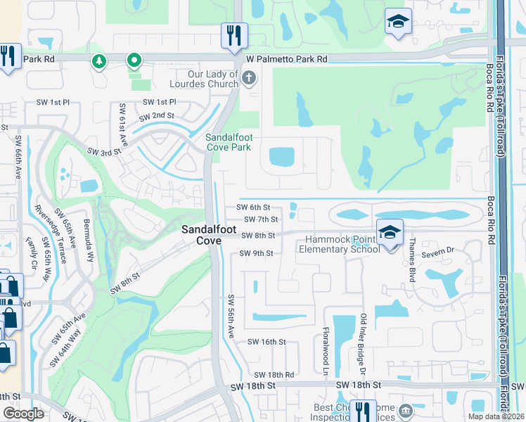 map of restaurants, bars, coffee shops, grocery stores, and more near 8931 Southwest 6th Street in Boca Raton