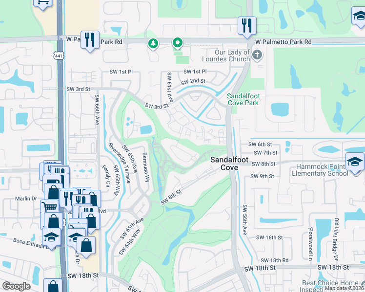 map of restaurants, bars, coffee shops, grocery stores, and more near 9470 Southwest 61st Way in Boca Raton