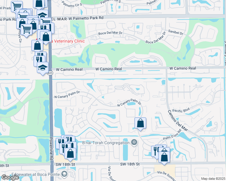 map of restaurants, bars, coffee shops, grocery stores, and more near 6538 Contempo Lane in Boca Raton