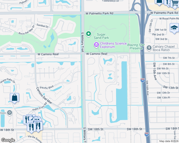 map of restaurants, bars, coffee shops, grocery stores, and more near 935 Southwest 21st Way in Boca Raton