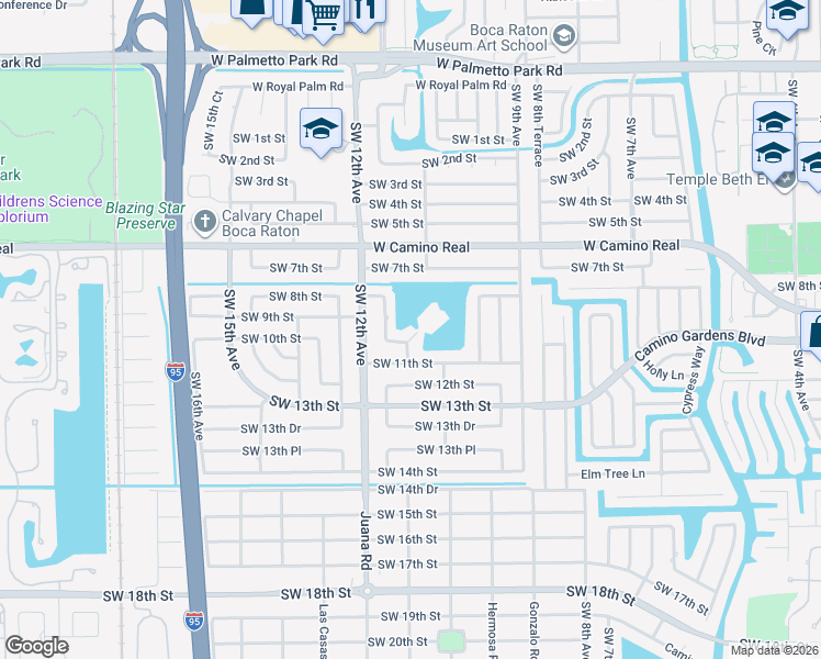 map of restaurants, bars, coffee shops, grocery stores, and more near 975 Southwest 11th Court in Boca Raton