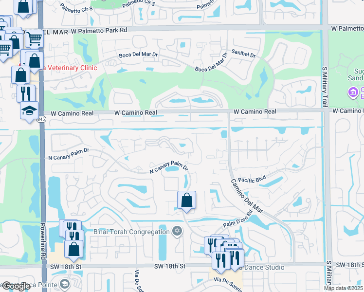 map of restaurants, bars, coffee shops, grocery stores, and more near 6363 La Costa Drive in Boca Raton