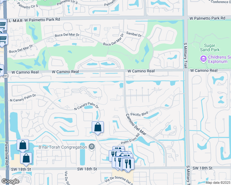 map of restaurants, bars, coffee shops, grocery stores, and more near 22601 Camino Del Mar in Boca Raton