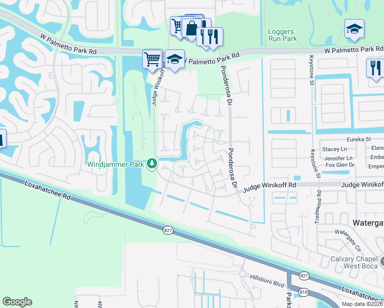 map of restaurants, bars, coffee shops, grocery stores, and more near 22519 Vistawood Way in Boca Raton