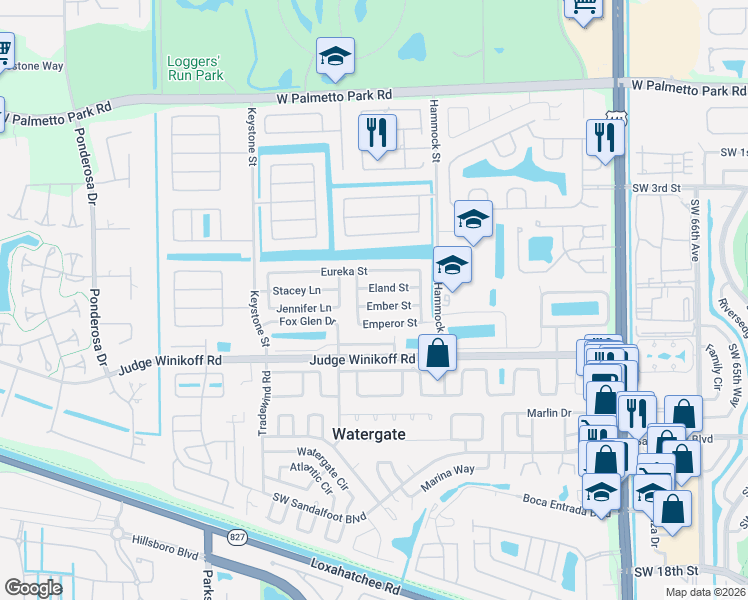 map of restaurants, bars, coffee shops, grocery stores, and more near 10730 Eland Street in Boca Raton