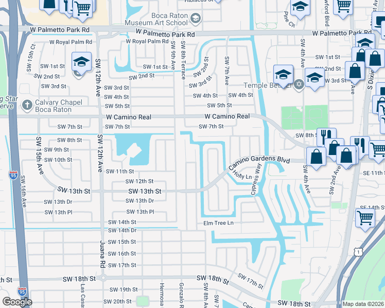 map of restaurants, bars, coffee shops, grocery stores, and more near 969 Tamarind Way in Boca Raton
