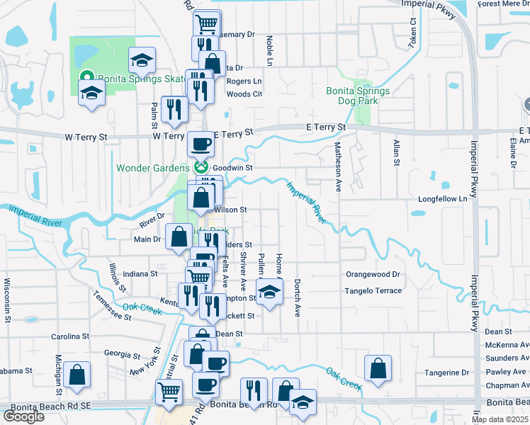 map of restaurants, bars, coffee shops, grocery stores, and more near 10700 Wilson Street in Bonita Springs