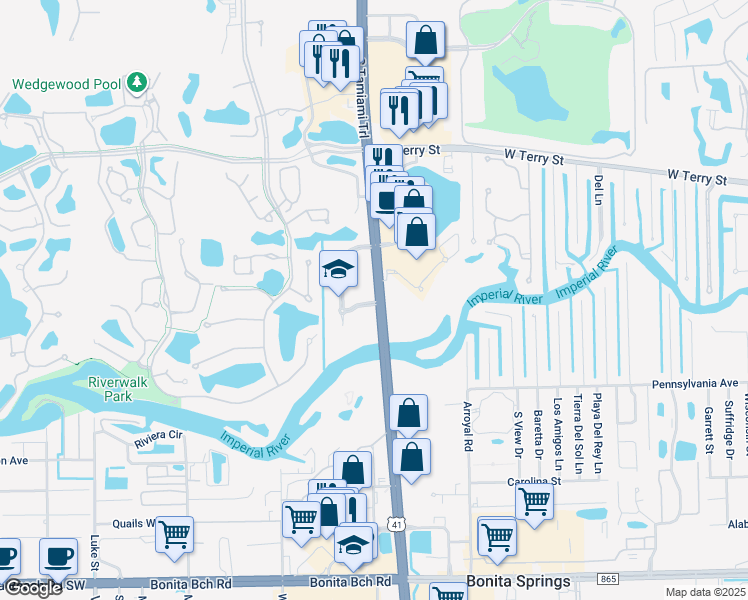 map of restaurants, bars, coffee shops, grocery stores, and more near 450 South Tamiami Trail in Bonita Springs