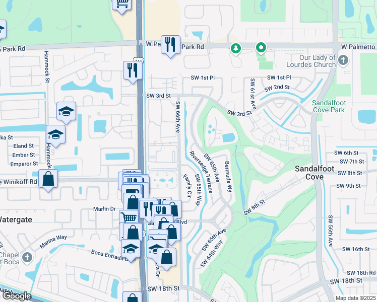 map of restaurants, bars, coffee shops, grocery stores, and more near 22523 Southwest 65th Terrace in Boca Raton