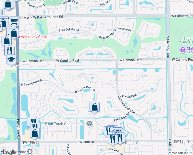 map of restaurants, bars, coffee shops, grocery stores, and more near 6205 La Costa Drive in Boca Raton