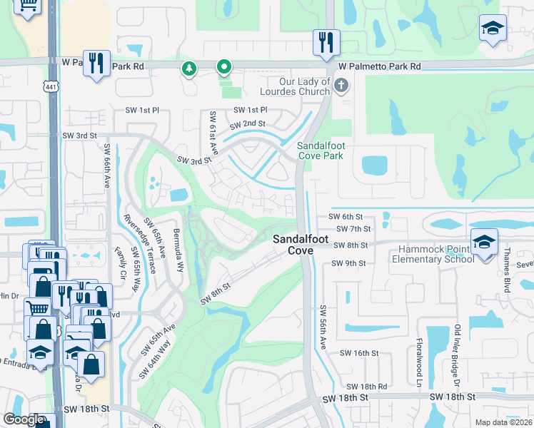 map of restaurants, bars, coffee shops, grocery stores, and more near 9222 Southwest 5th Street in Boca Raton