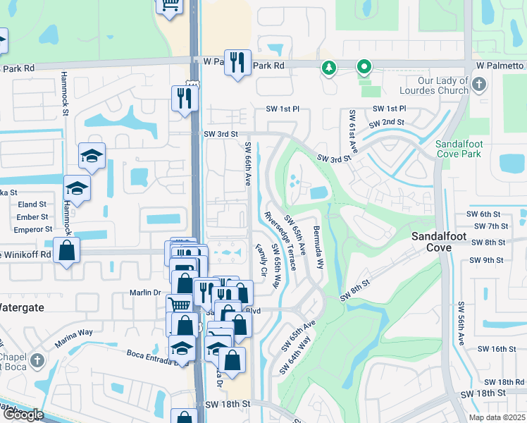map of restaurants, bars, coffee shops, grocery stores, and more near 22523 Southwest 65th Terrace in Boca Raton