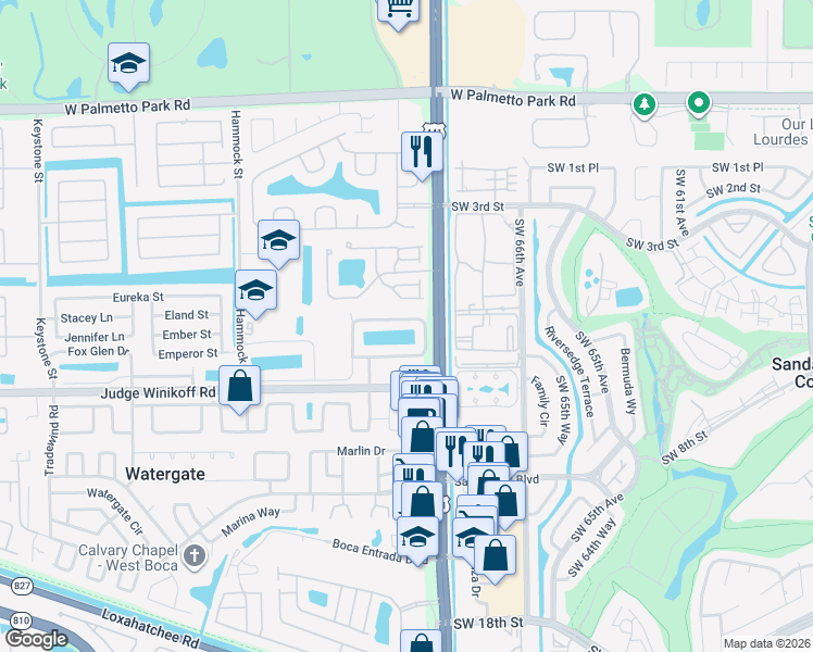 map of restaurants, bars, coffee shops, grocery stores, and more near 10036 Country Brook Road in Boca Raton