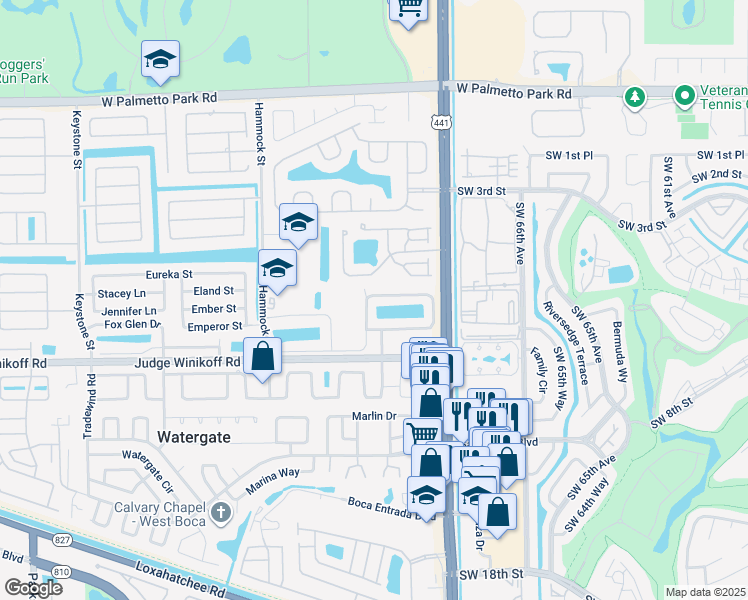 map of restaurants, bars, coffee shops, grocery stores, and more near 10008 Country Brook Road in Boca Raton