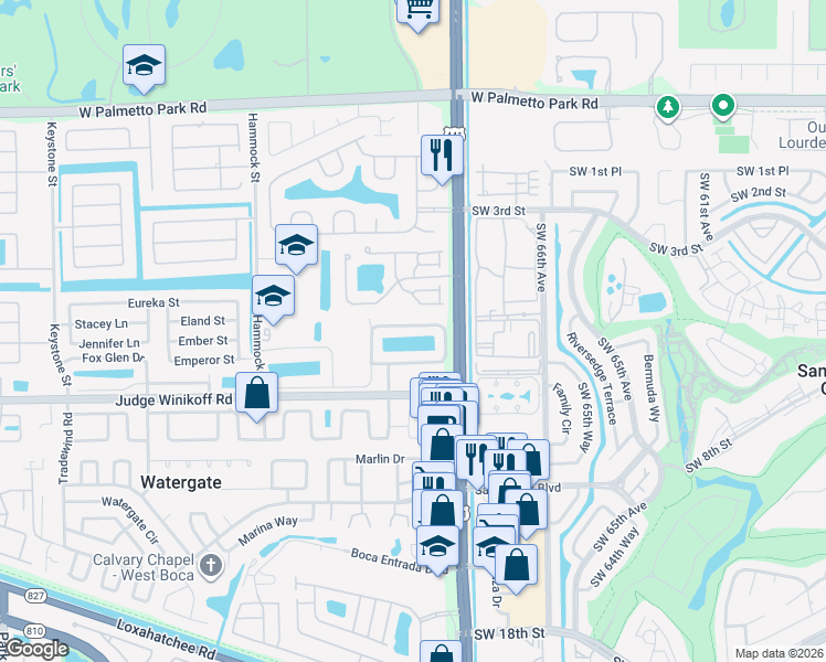 map of restaurants, bars, coffee shops, grocery stores, and more near 10036 Country Brook Road in Boca Raton