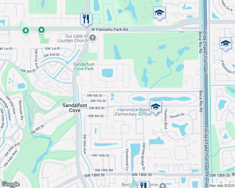 map of restaurants, bars, coffee shops, grocery stores, and more near 22588 Southwest 6th Street in Boca Raton