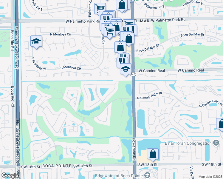 map of restaurants, bars, coffee shops, grocery stores, and more near 7195 Via Palomar in Boca Raton