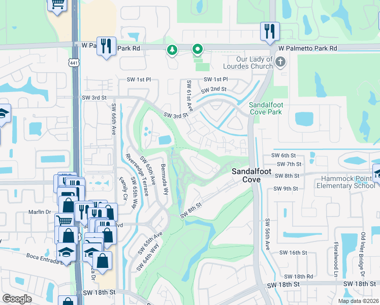 map of restaurants, bars, coffee shops, grocery stores, and more near 9470 Southwest 61st Way in Boca Raton