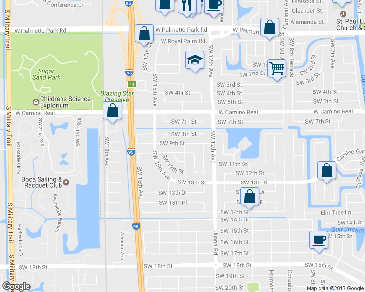 map of restaurants, bars, coffee shops, grocery stores, and more near 1300 SW 9th St in Boca Raton