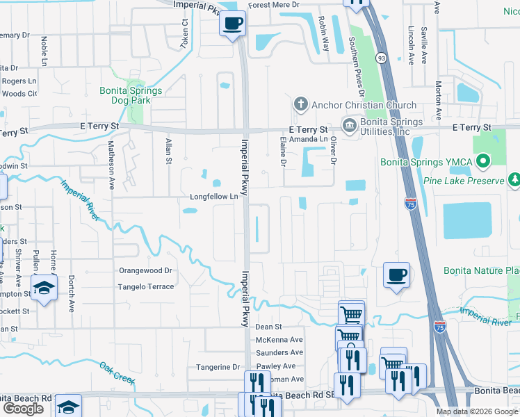 map of restaurants, bars, coffee shops, grocery stores, and more near 27288 Imperial Oak Circle in Bonita Springs