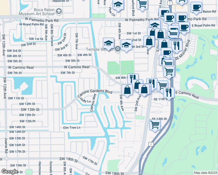 map of restaurants, bars, coffee shops, grocery stores, and more near 482 Southwest 9th Street in Boca Raton