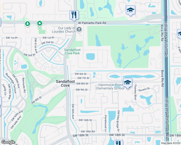 map of restaurants, bars, coffee shops, grocery stores, and more near 8835 Southwest 6th Street in Boca Raton