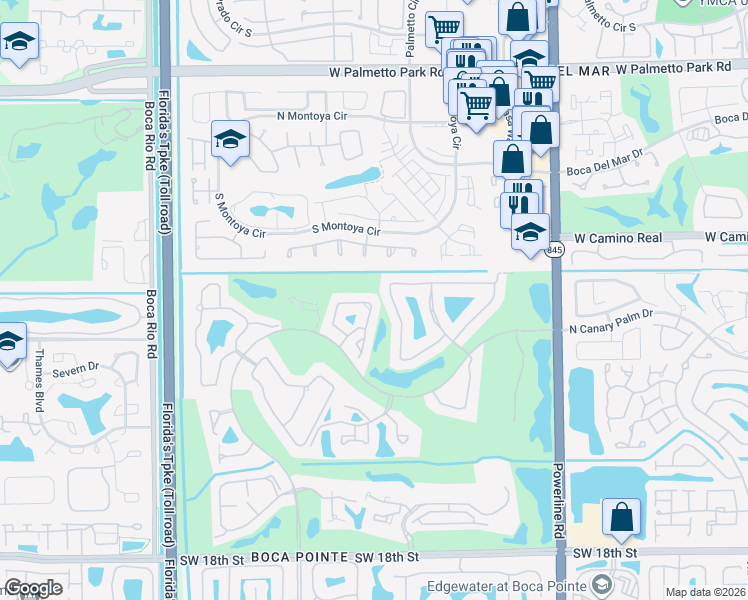 map of restaurants, bars, coffee shops, grocery stores, and more near 22612 Caravelle Circle in Boca Raton