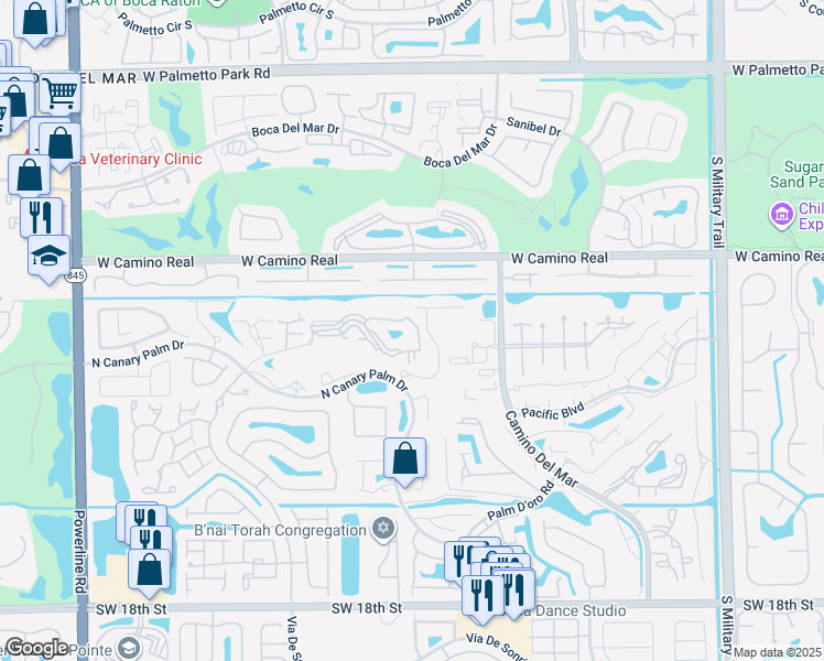 map of restaurants, bars, coffee shops, grocery stores, and more near 6205 La Costa Drive in Boca Raton