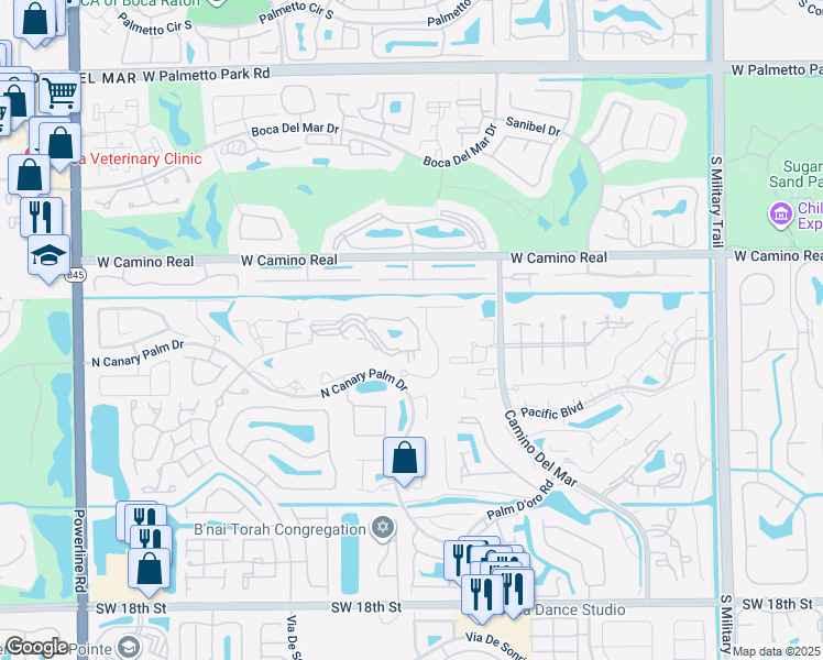 map of restaurants, bars, coffee shops, grocery stores, and more near 6315 La Costa Drive in Boca Raton