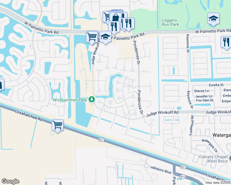map of restaurants, bars, coffee shops, grocery stores, and more near 22515 Vistawood Way in Boca Raton