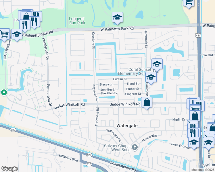 map of restaurants, bars, coffee shops, grocery stores, and more near 10860 Stacey Lane in Boca Raton