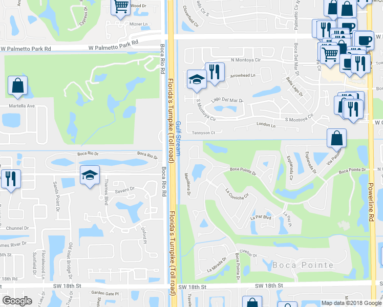 map of restaurants, bars, coffee shops, grocery stores, and more near 22654 Meridiana Drive in Boca Raton