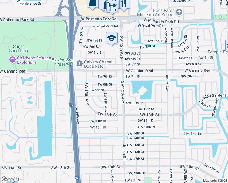 map of restaurants, bars, coffee shops, grocery stores, and more near 1248 Southwest 9th Street in Boca Raton