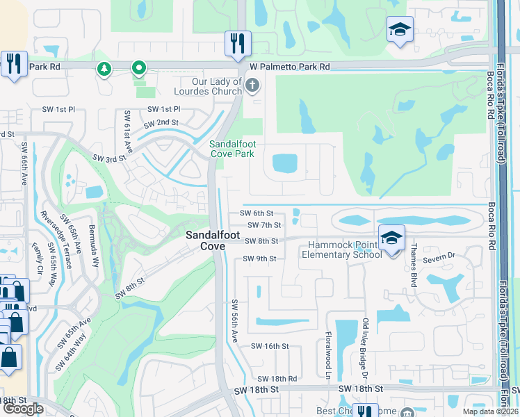 map of restaurants, bars, coffee shops, grocery stores, and more near 8931 Southwest 6th Street in Boca Raton