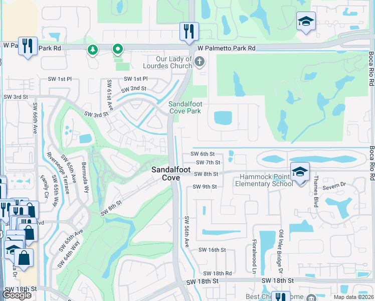 map of restaurants, bars, coffee shops, grocery stores, and more near 9033 Southwest 6th Street in Boca Raton