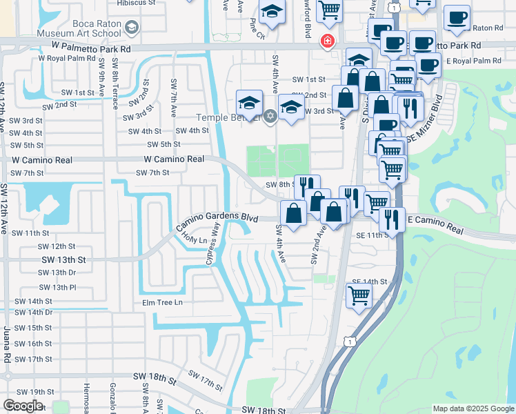 map of restaurants, bars, coffee shops, grocery stores, and more near 482 Southwest 9th Street in Boca Raton