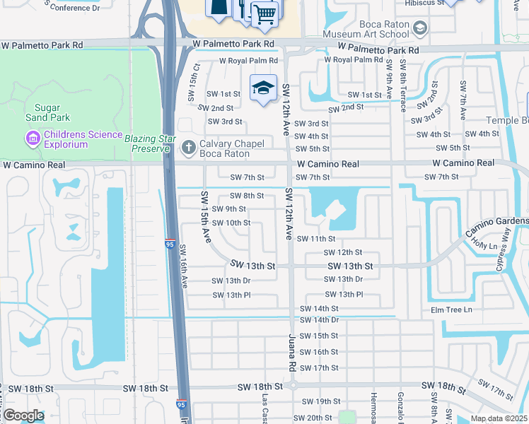 map of restaurants, bars, coffee shops, grocery stores, and more near 1248 Southwest 9th Street in Boca Raton