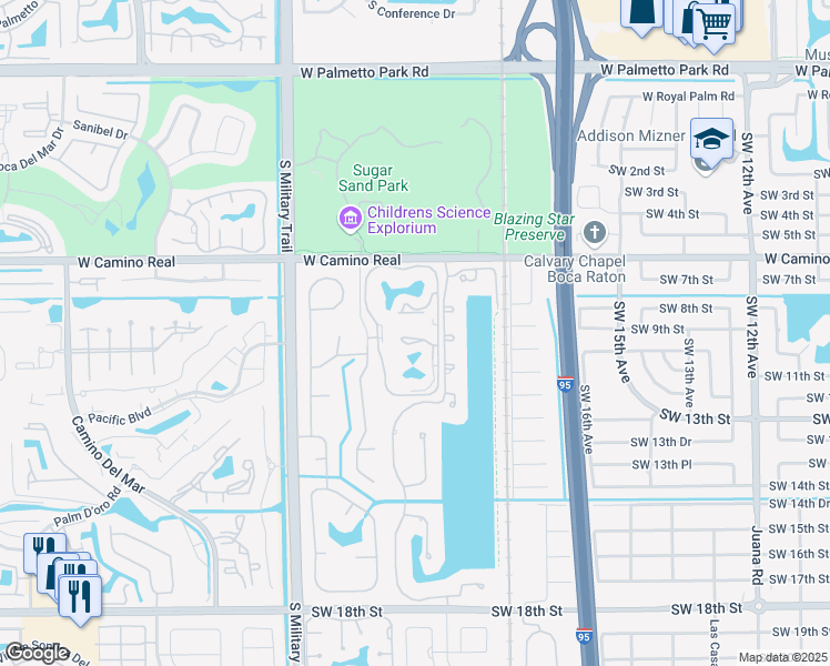 map of restaurants, bars, coffee shops, grocery stores, and more near 896 Southwest 9th Street Circle in Boca Raton