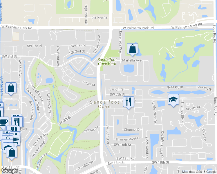 map of restaurants, bars, coffee shops, grocery stores, and more near 9033 Southwest 6th Street in Boca Raton