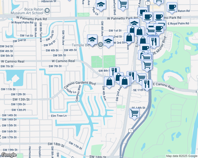 map of restaurants, bars, coffee shops, grocery stores, and more near 901 Southwest 4th Avenue in Boca Raton