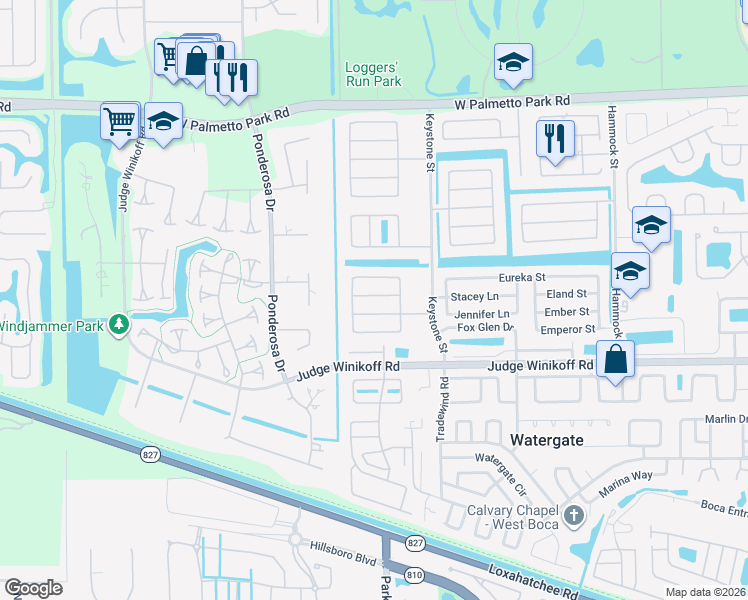 map of restaurants, bars, coffee shops, grocery stores, and more near 11154 Ladino Street in Boca Raton