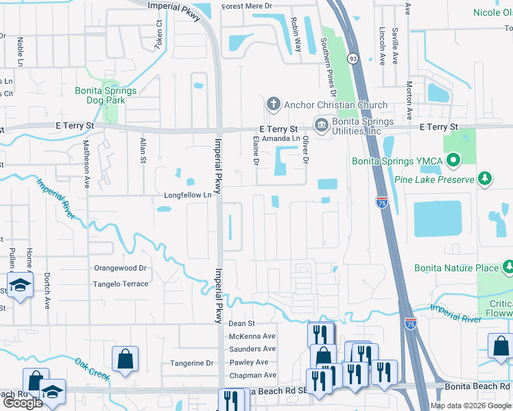 map of restaurants, bars, coffee shops, grocery stores, and more near 27301 Dee Drive in Bonita Springs