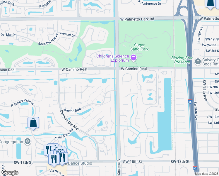 map of restaurants, bars, coffee shops, grocery stores, and more near 5515 Pacific Boulevard in Boca Raton