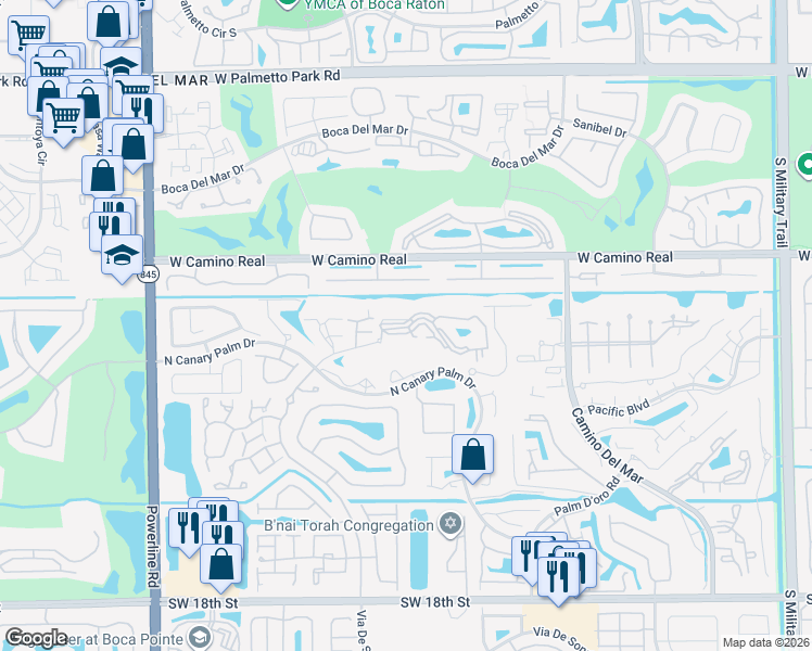 map of restaurants, bars, coffee shops, grocery stores, and more near 6444 La Costa Drive in Boca Raton