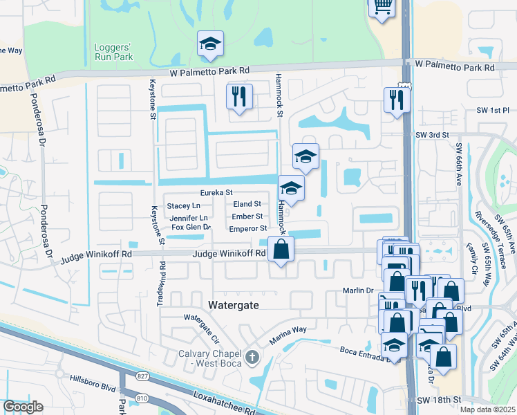 map of restaurants, bars, coffee shops, grocery stores, and more near 10670 Eland St in Boca Raton