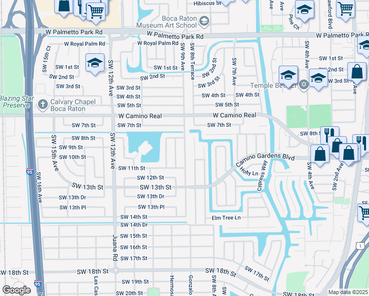 map of restaurants, bars, coffee shops, grocery stores, and more near 2 Southwest 9th Avenue in Boca Raton