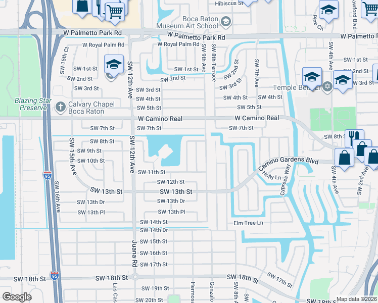 map of restaurants, bars, coffee shops, grocery stores, and more near 898 Southwest 10th Avenue in Boca Raton