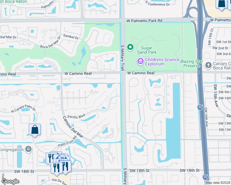 map of restaurants, bars, coffee shops, grocery stores, and more near 5515 Pacific Boulevard in Boca Raton